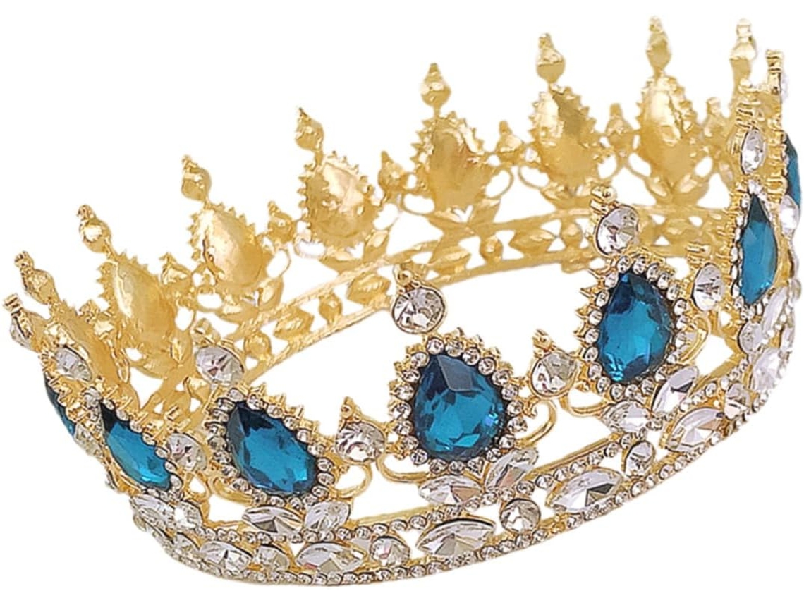 Coroa De Casamento Barroca Redonda Nuobesty Em Liga De Ouro Com Strass Verdes - Acessório Para Cabelo