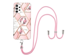 Capa De Tpu À Prova De Choque Com Cordão Para Samsung Galaxy A32 4g, Versão Ue, Galvanoplastia, Estampa Floral De Mármore (flor Rosa)