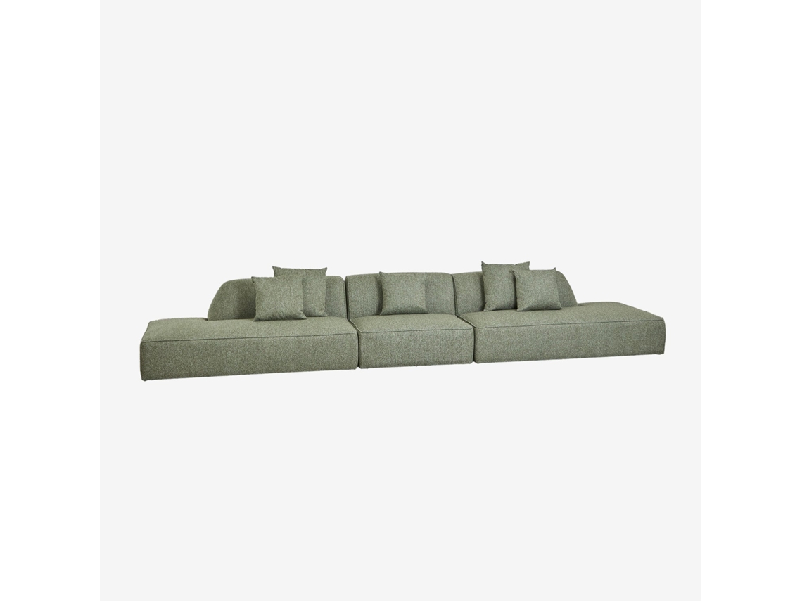 Sklum Sofá Modular De 3 Peças Com Duplo Divã Estofado Cardea Poliéster                       Bouclé Verde Sálvia
