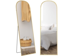 Espelho de Pé Retangular Arredondado com Moldura de Alumínio com Suporte para o Quarto de Entrada, 50 X 161,5 Cm Dourado Ge