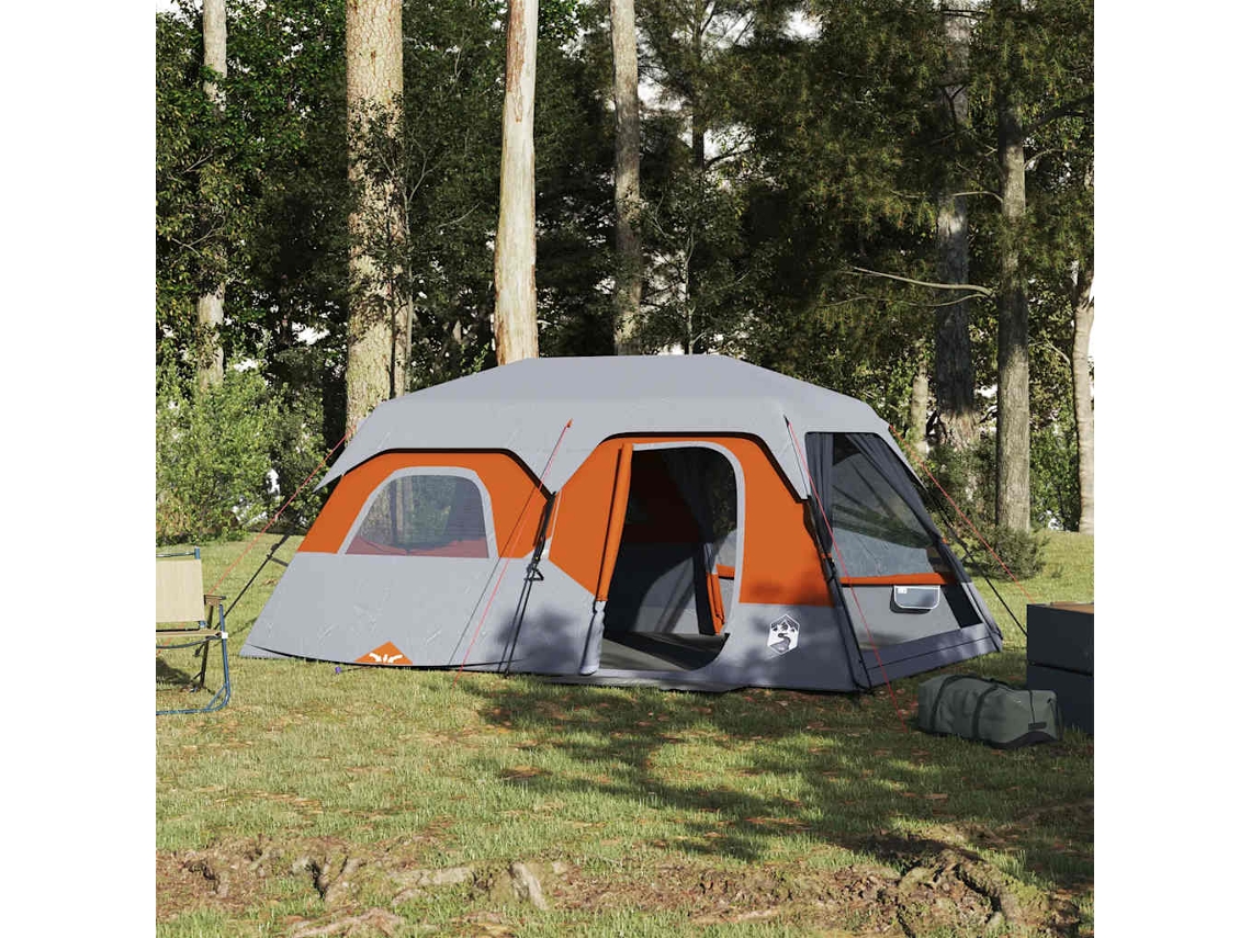 Vidaxl Tenda Familiar 9 P. Libertação Rápida Impermeável Cinza/laranja