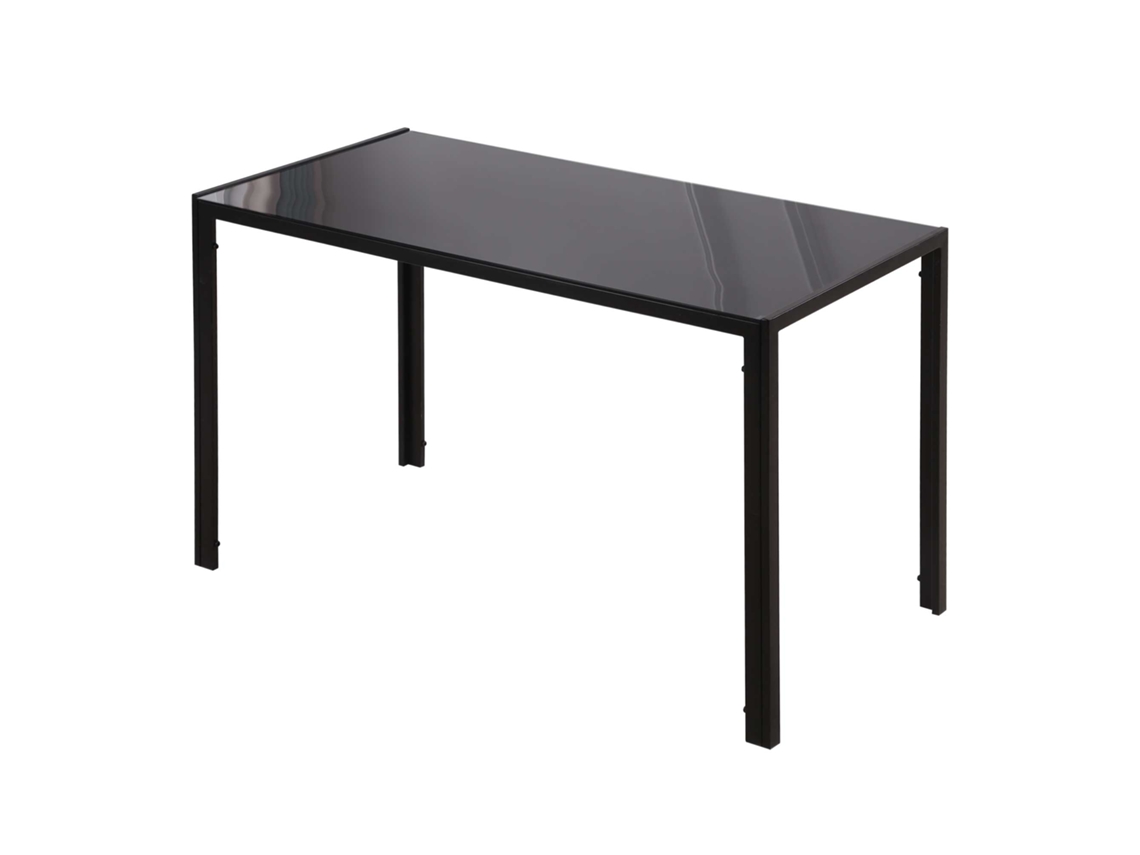 Mesa Sala De Jantar De Cristal Retangular Para 4-6 Pessoas Com Pés De Metal Multifuncional 120x60x75 Cm Preto