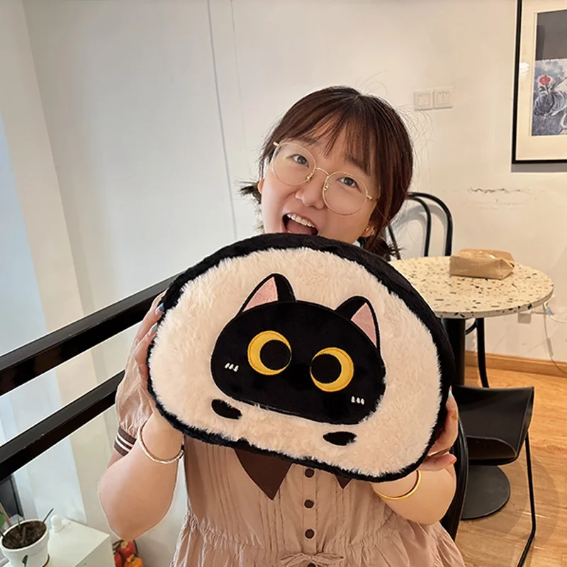 Almofada Decorativa para Sofá em Formato de Rocambole Suíço com Estampa de Gato Adulto, Almofada Criativa para Decoração. MDUG (preta, 32 Cm)