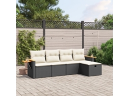 Vidaxl 5 Pcs Conjunto Sofás De Jardim Com Almofadões Vime Pe Preto