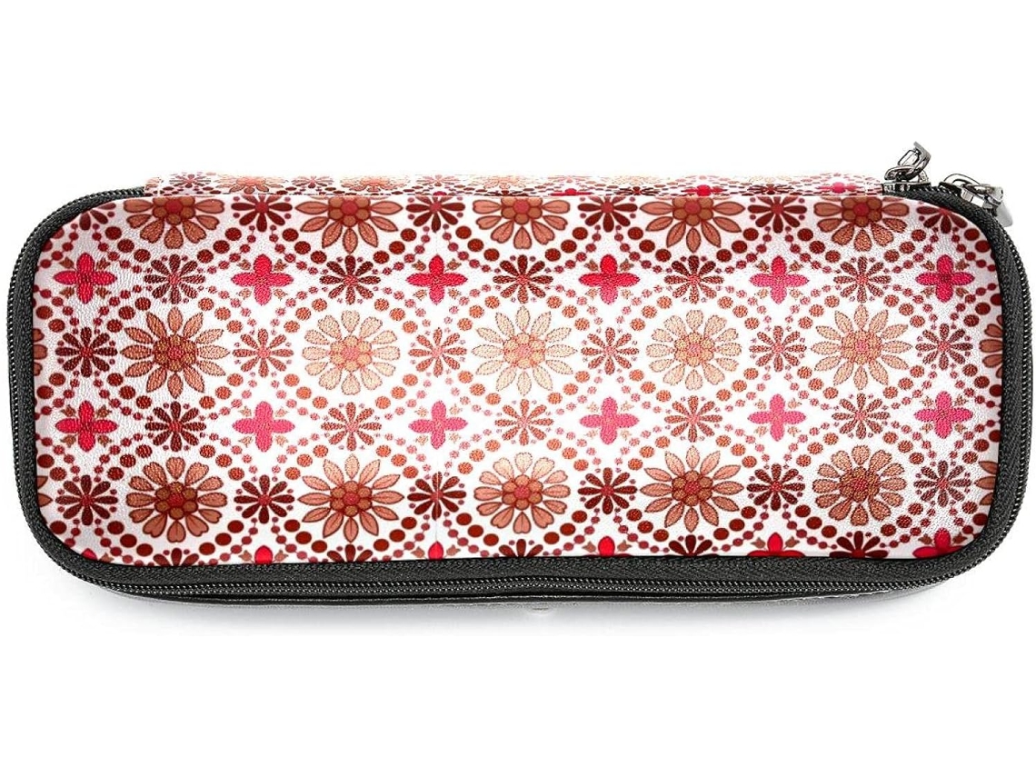 Porta-lápis grande com estampa floral marrom e verde, organizador de maquiagem, ideal para escola e mesa.
