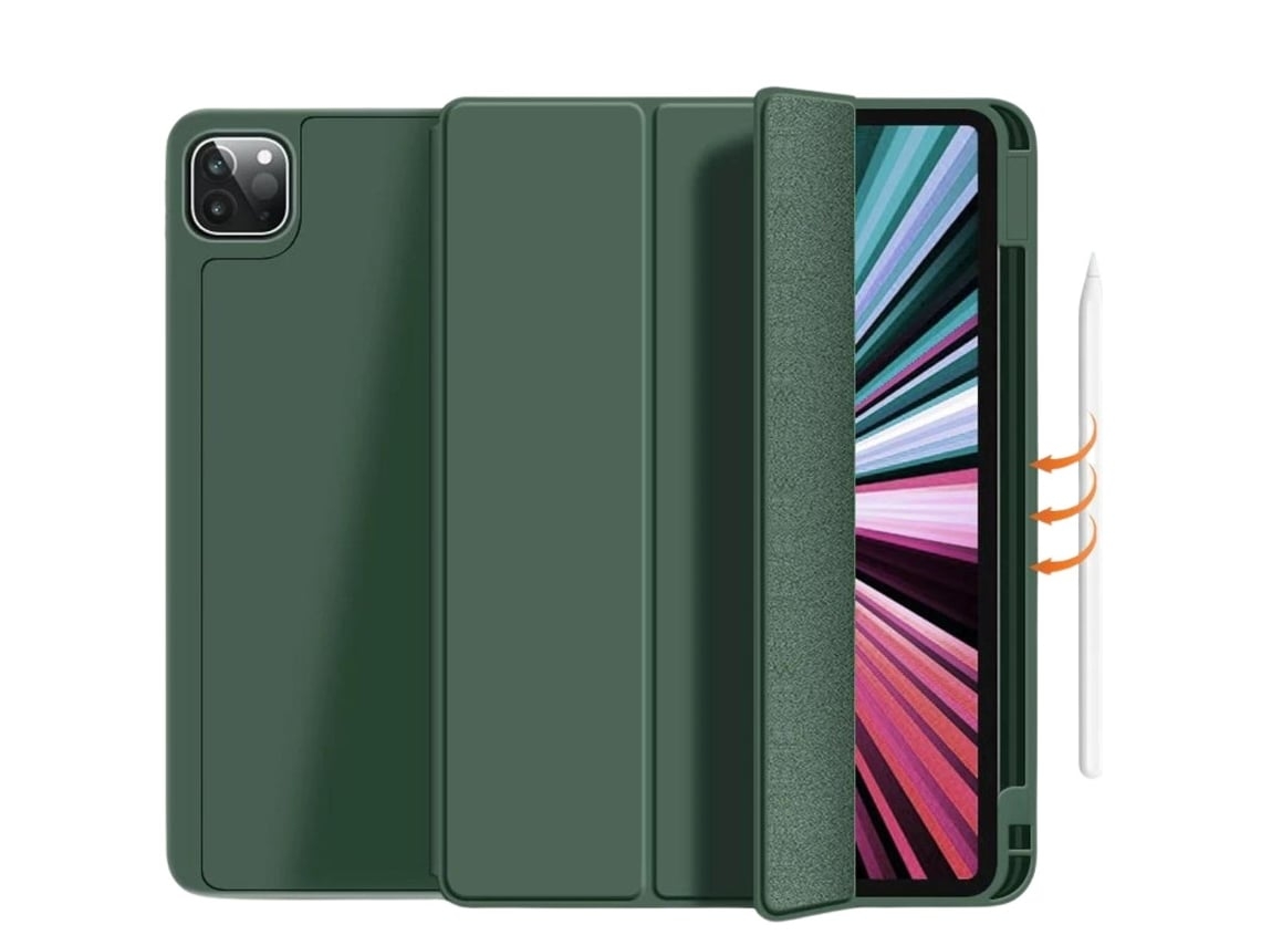 Capa Folio com Suporte Apple Pencil para Ipad Pro 12.9 2020 4º Ger Verde Escuro