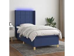 Vidaxl Cama Box Spring C/ Colchão e Led 80x200 Cm Tecido Azul