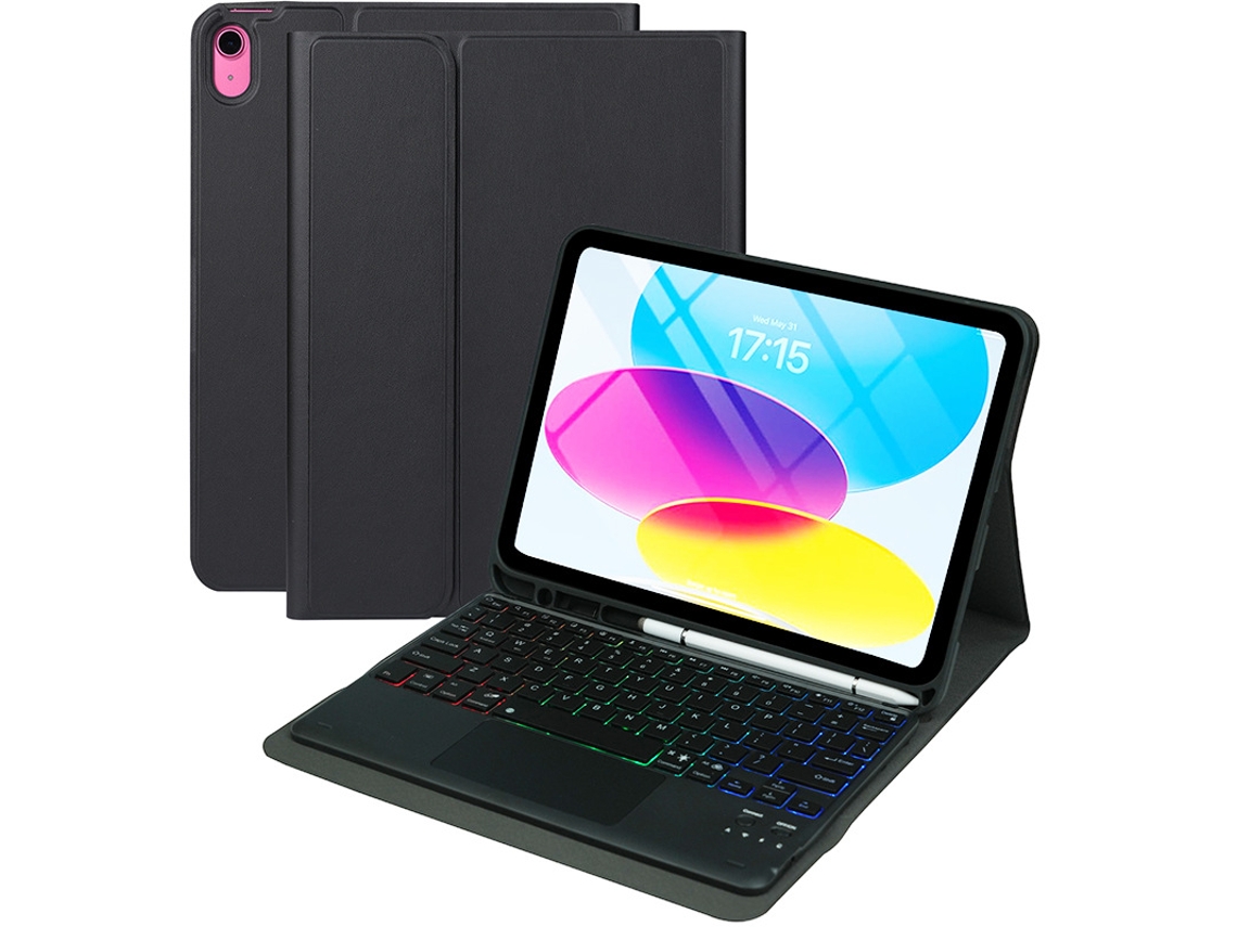 Capa Com Teclado Para Ipad 10th/11tha16 Geração, Retroiluminação Em Cores Do Arco-íris, Teclado Destacável Preto Hexinyigjly