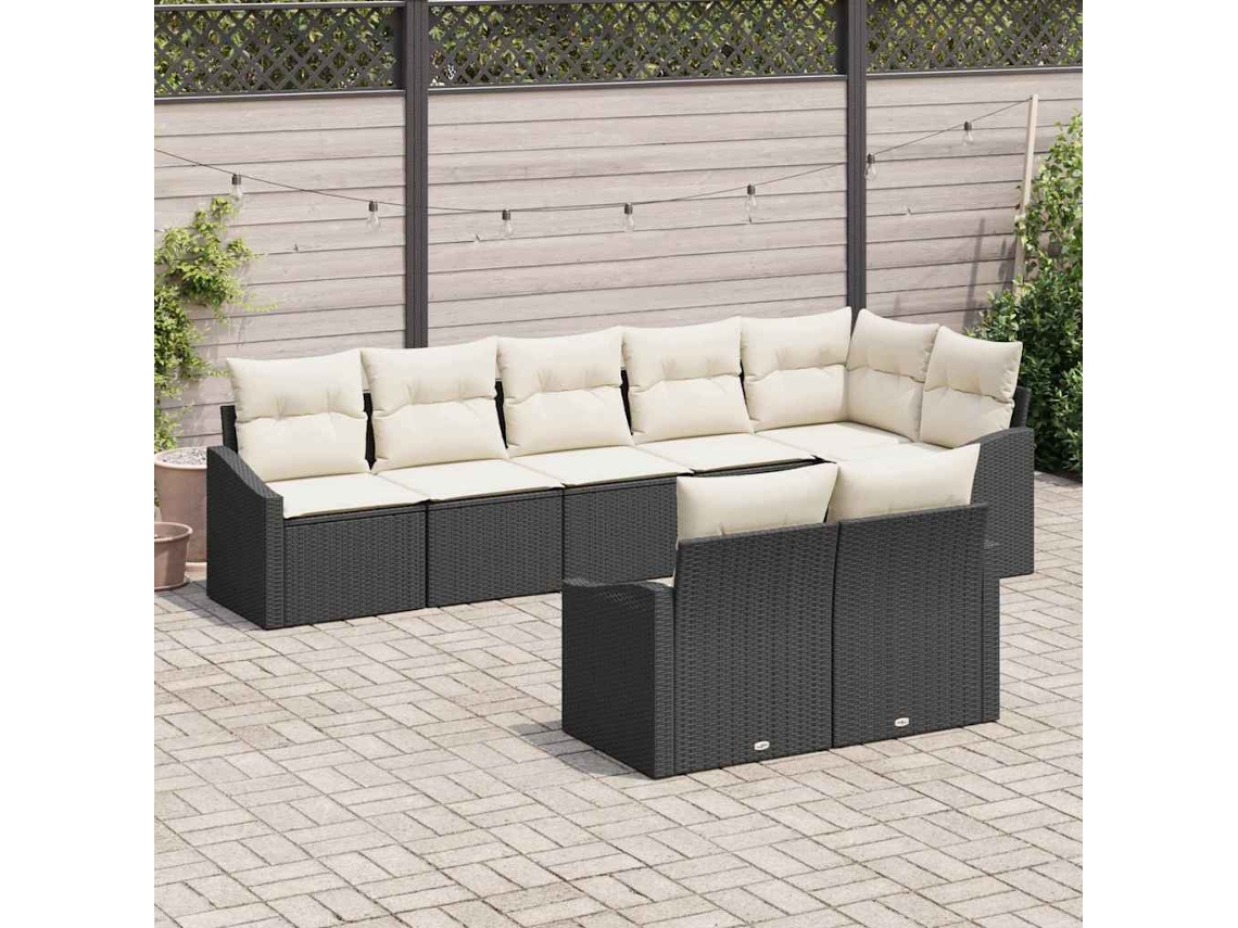 Vidaxl Conjunto De Sofá De Jardim 8 Unid. Preto E Branco Vime Pe