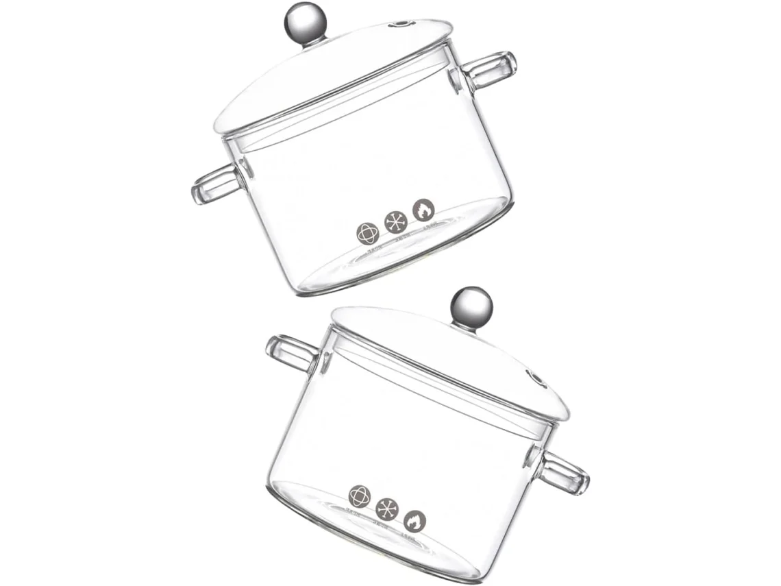 Conjunto De 2 Caçarolas De Vidro Transparente De 1500ml Com Tampas, Resistentes Ao Calor, Ideais Par Gokoco