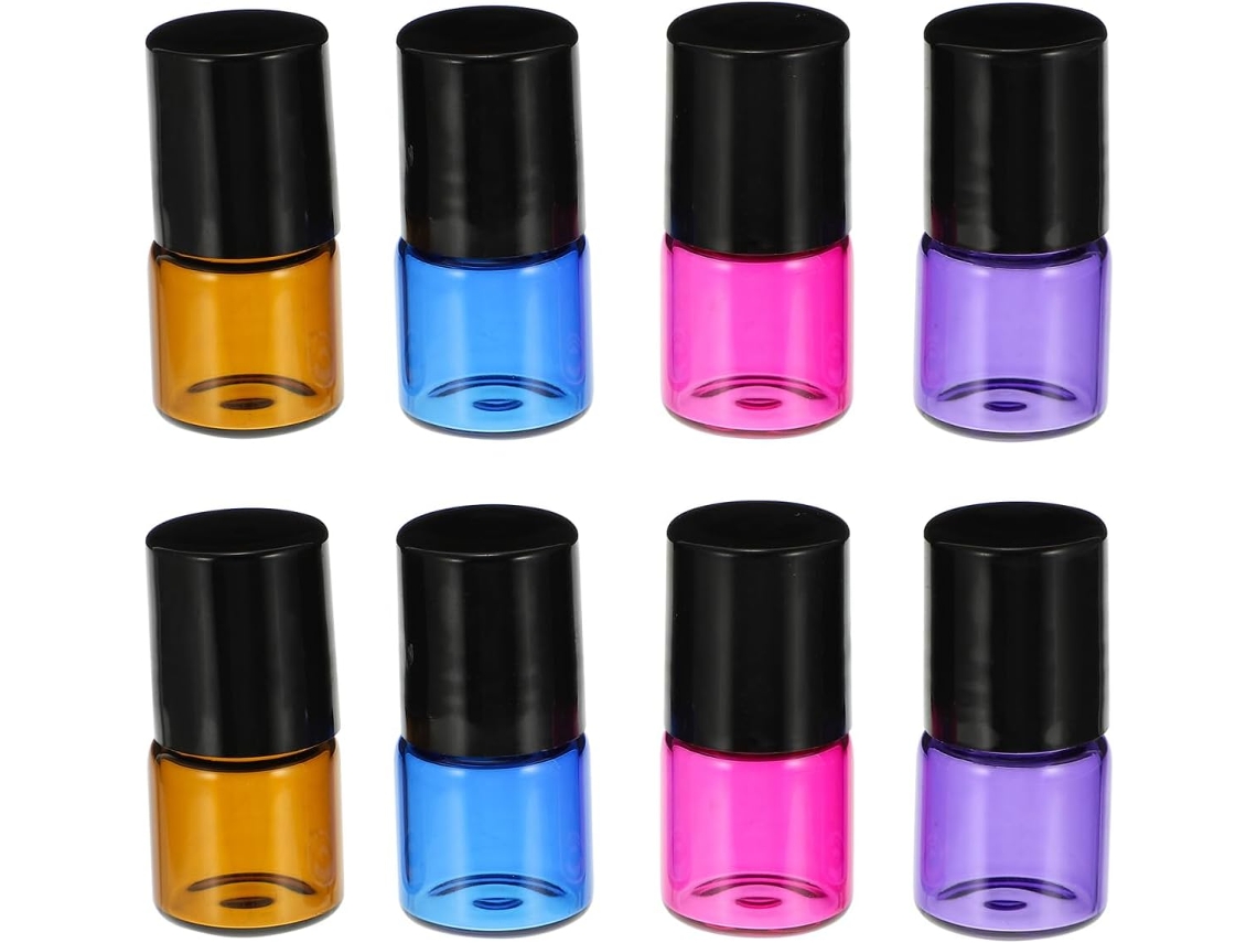 Conjunto de 16 frascos roll-on de vidro de 1ml para óleos essenciais - Recipientes recarregáveis