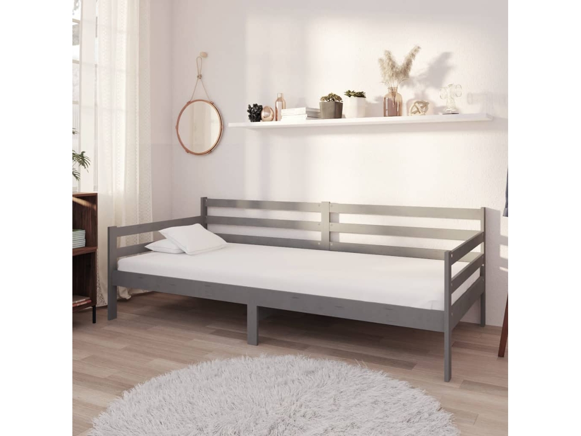 Vidaxl Sofá-cama Com Colchão 90x200 Cm Pinho Maciço Cinzento