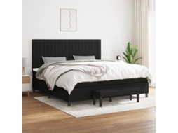 Cama Com Molas/colchão 200x200 Cm Tecido Preto