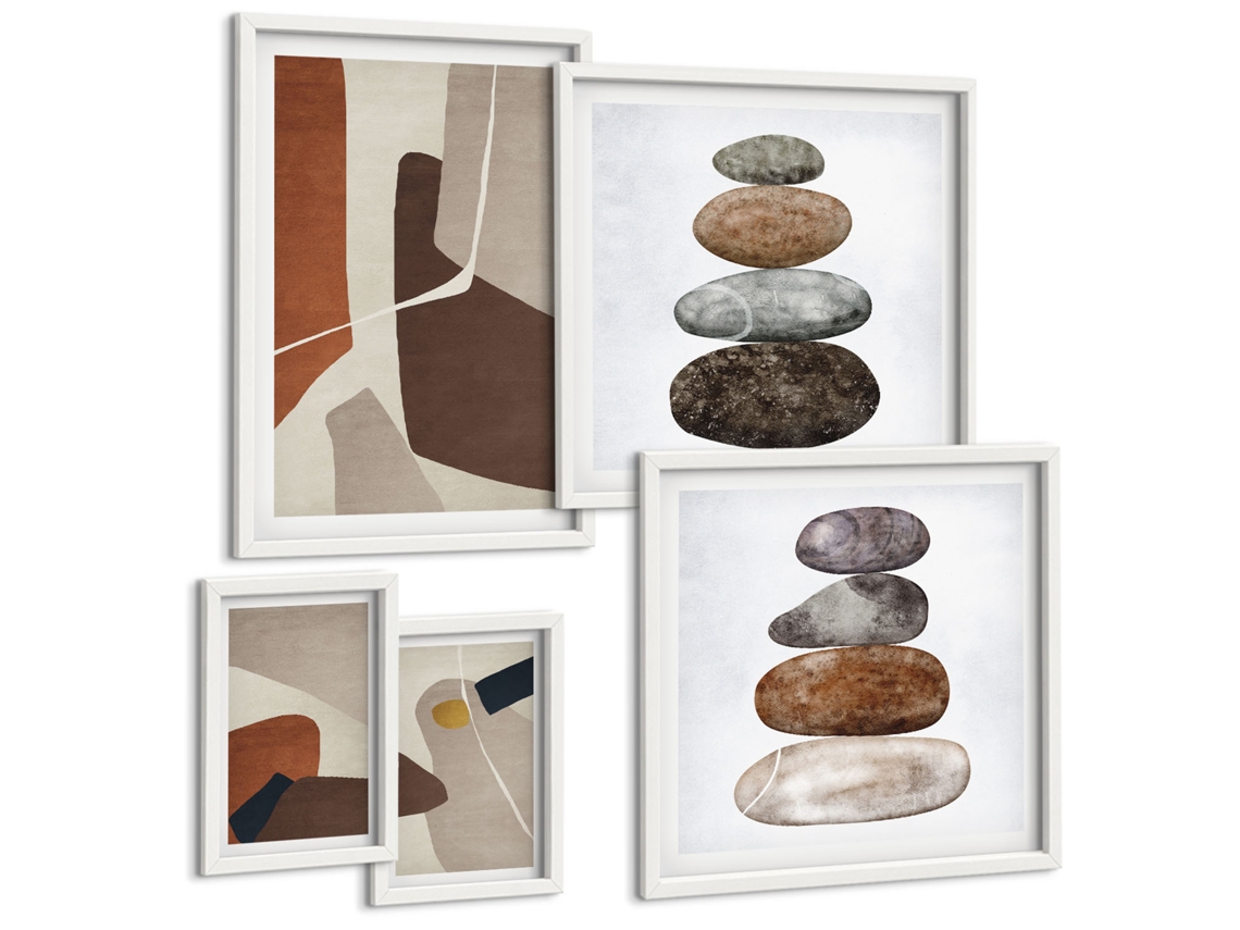 Quadros Decorativos Para Parede Padrões Abstratos De Flores Onduladas Moldura Branca Quadros Para A Sala De Estar Espelharte (conjunto De 5 Imagens)