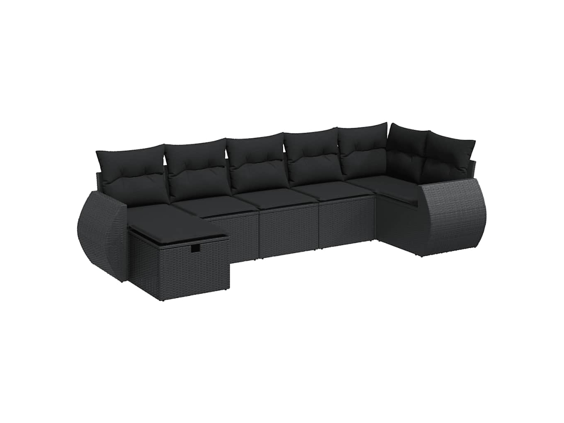 Conjunto de Sofás 7 Peças Jardim com Almofadões Vime Pe Preto MAISON EXCLUSIVE
