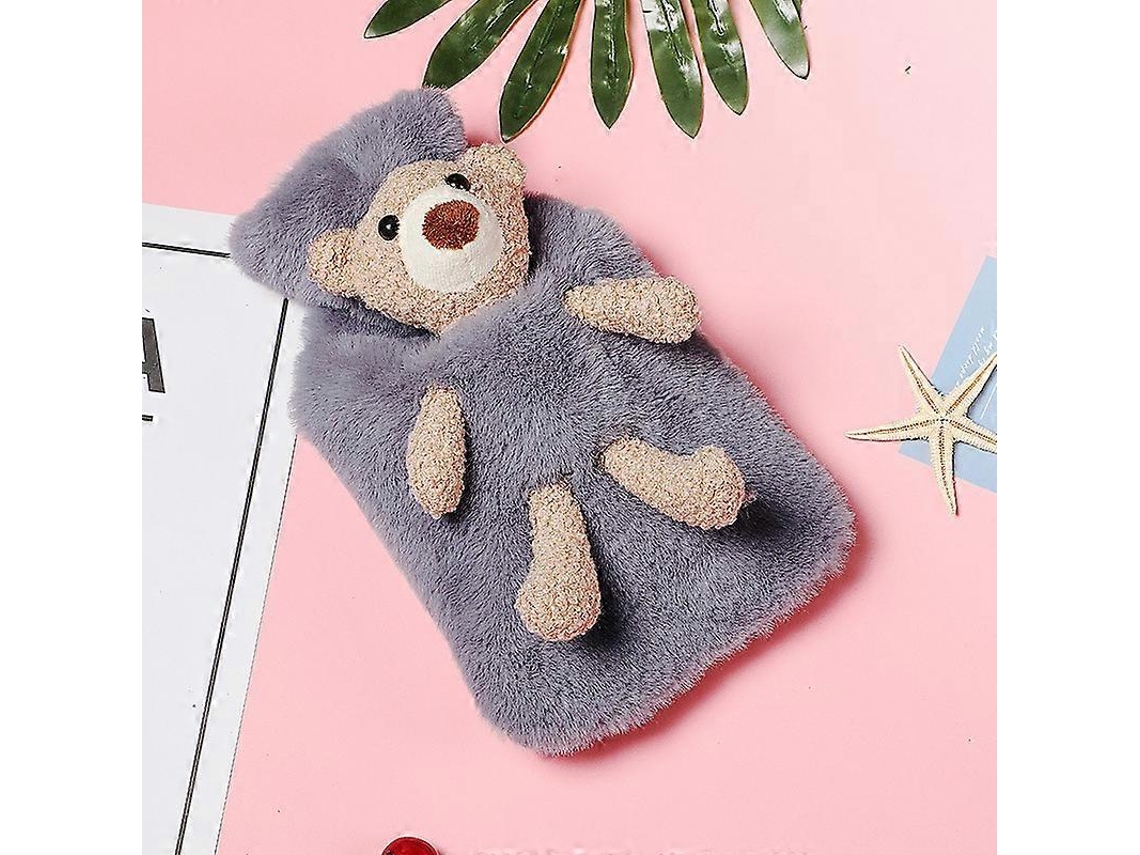 Bolsa de Água Quente com Capa Macia de Urso para Sacola de Dormir 1l Cinza