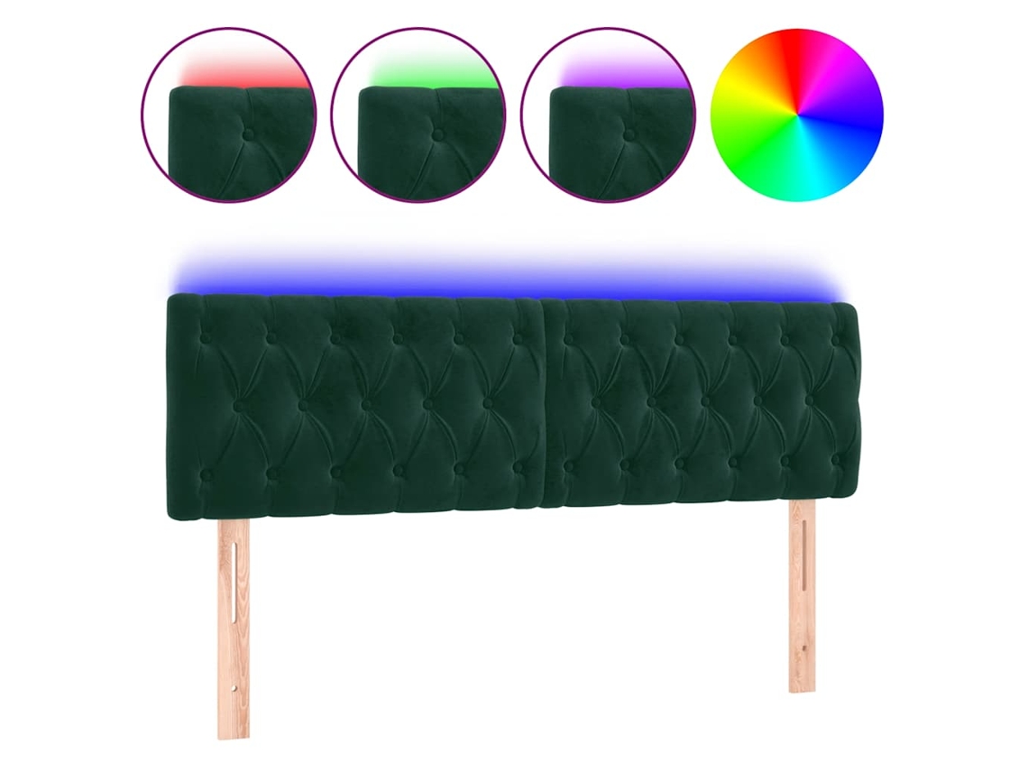 Cabeceira de Cama com Luzes Led Veludo Verde Escuro MAISON EXCLUSIVE (144x7x78 cm)