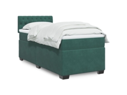 Cama Com Molas/colchão 90x200 Cm Veludo Verde-escuro