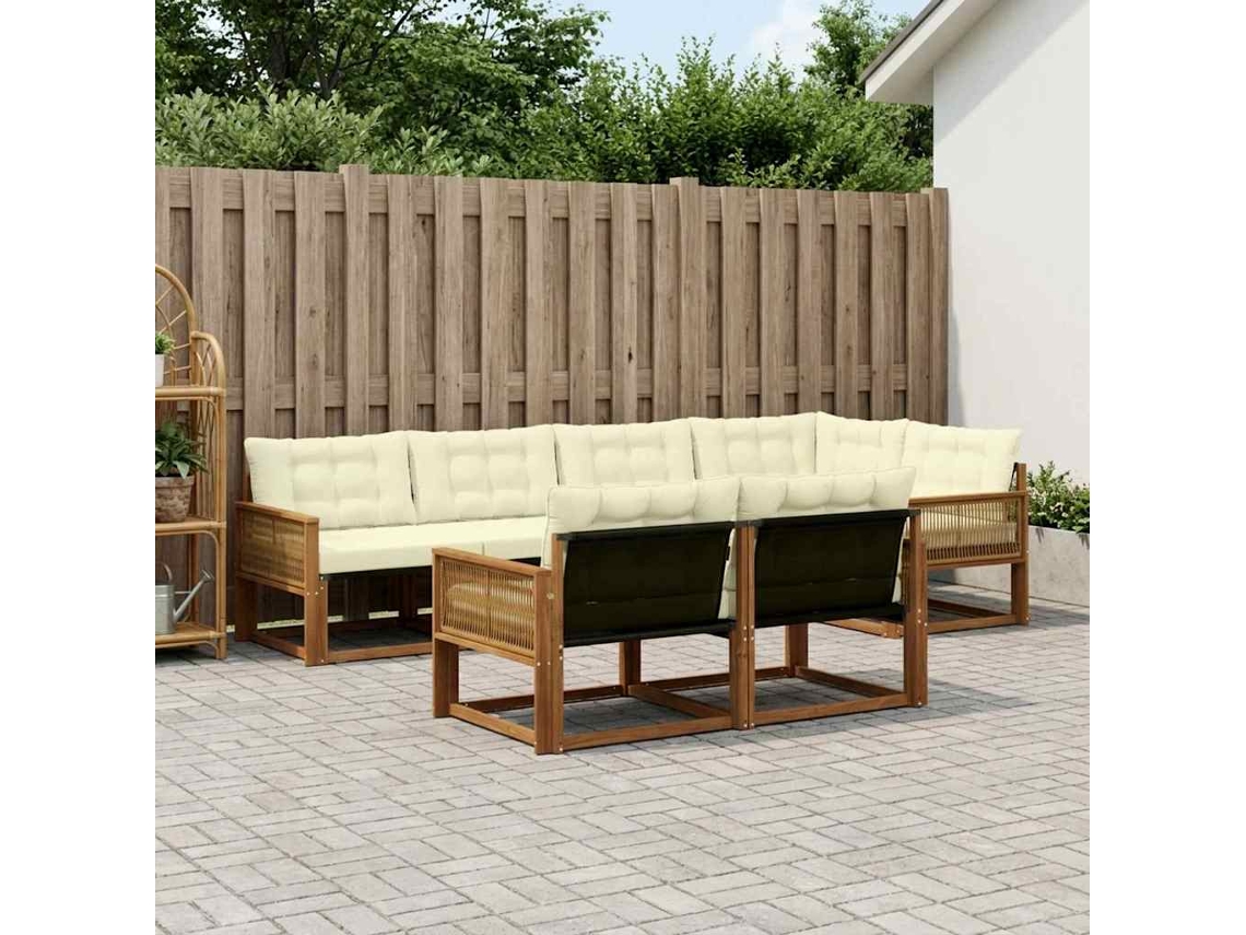 Vidaxl Conjunto De Sofás Para Exterior 7 Pcs Natural E Creme