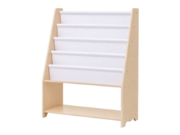 Estante Infantil Relaxdays, Axlxp: 78x64x28 Cm, 4 Bolsos De Tecido + Prateleira, Montessori, Madeira, Branco/natural
