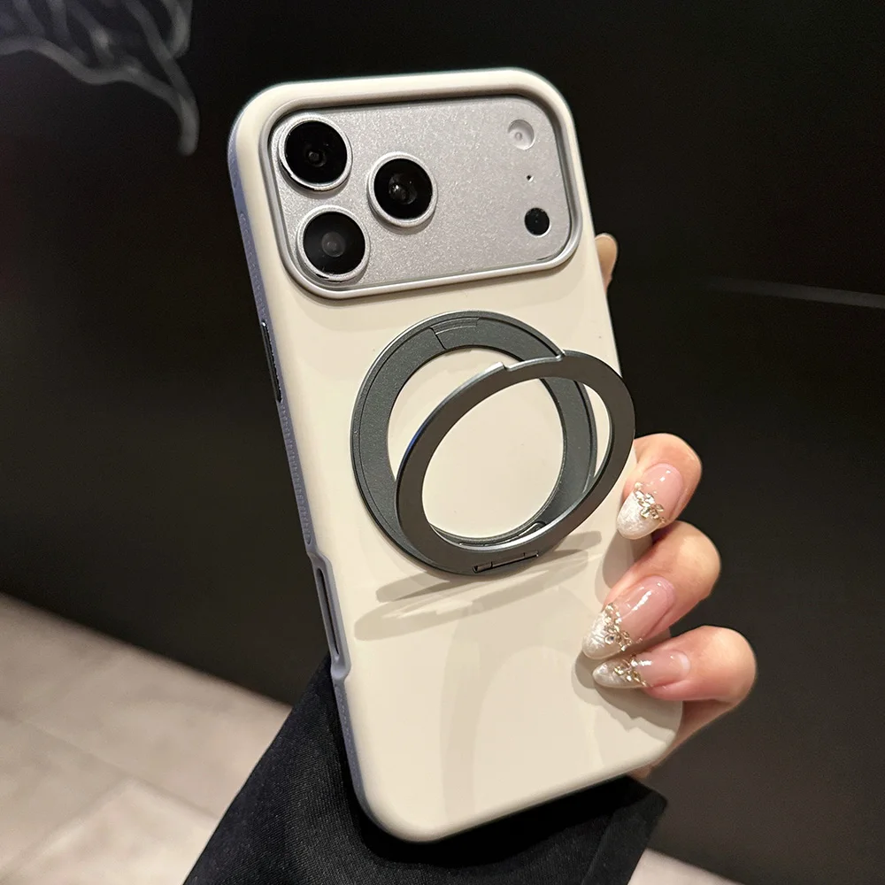 Capa Para Iphone 15 Plus Cinza Com Suporte Magsafe E Rotação De 360°