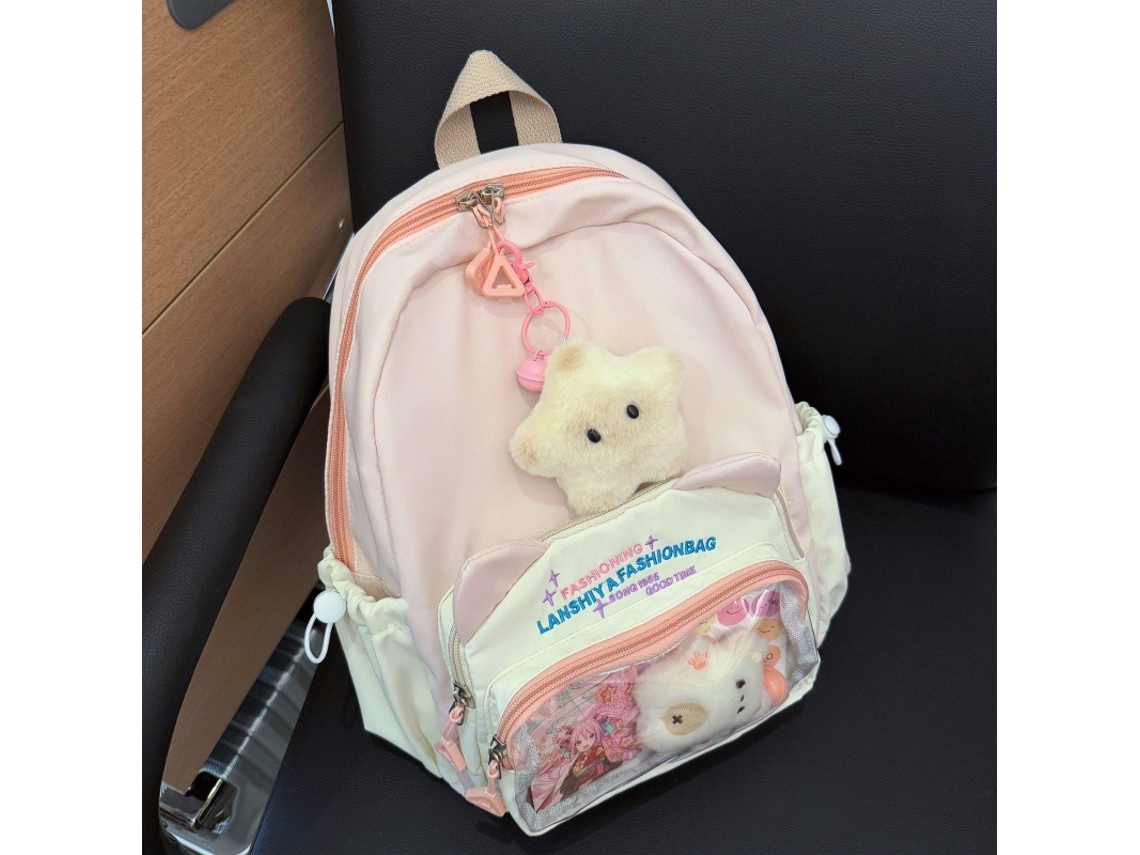 Laxiscreed Saco Escolar Com Bolsos Transparentes Para Jovens, Estilo Casual E Alta Capacidade