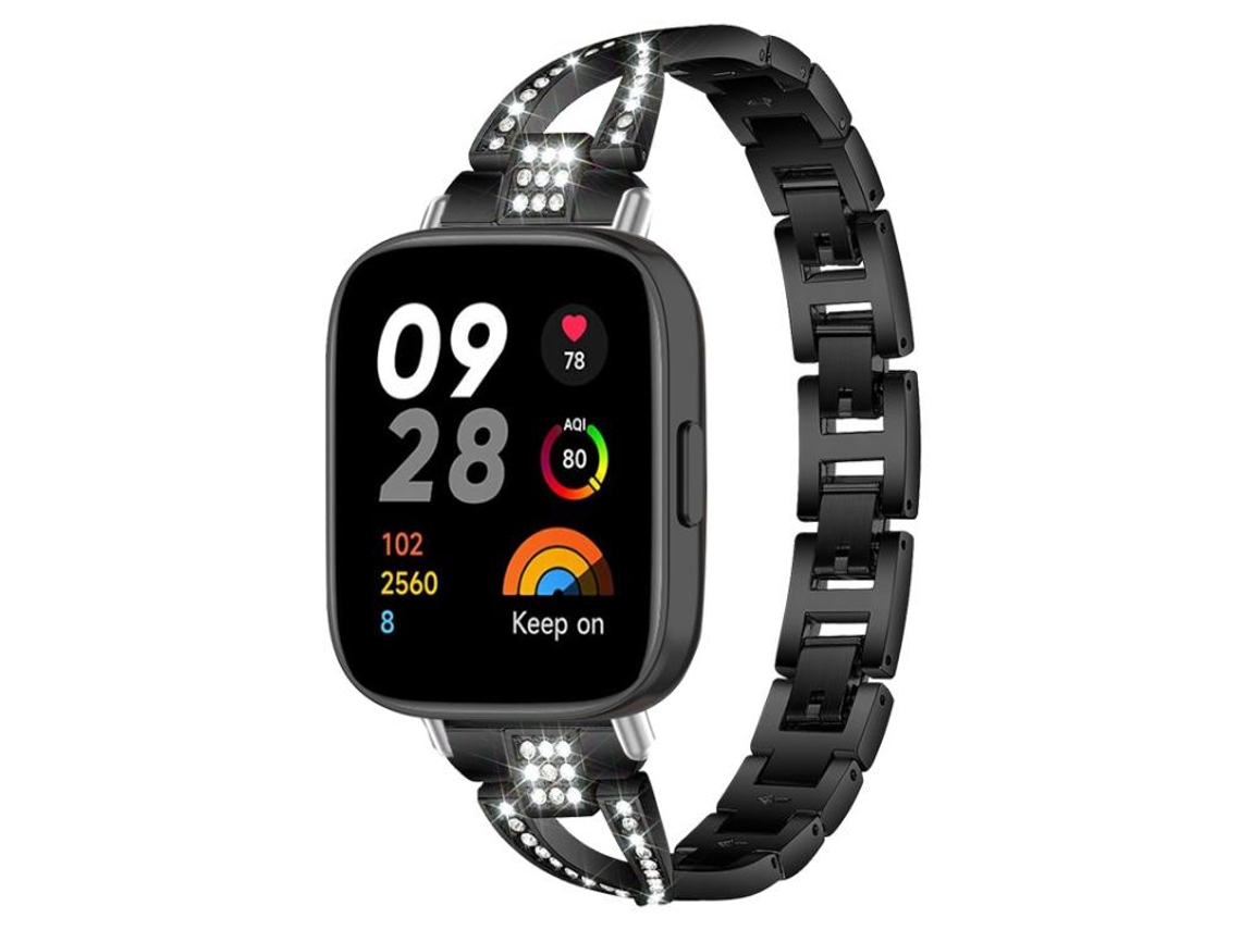 Bracelete para Redmi Watch 3 Metal Diamante em Formato de X Preta XIAOMOYU