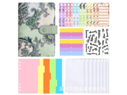 A6 Paisley Pattern Macaron Ring Binder Planner Green Cover With 8-zipper Pockets, 12new Cash Budget Cards, 2-english