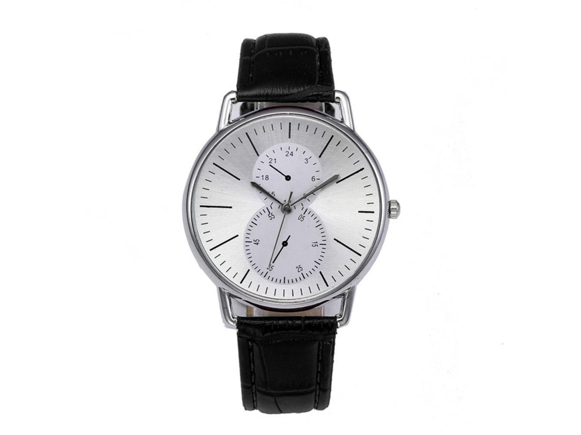 Relógio de quartzo unissex com pulseira ajustável, simples e moderno, relógio casual com sensor de pulso (base branca, pulseira preta)