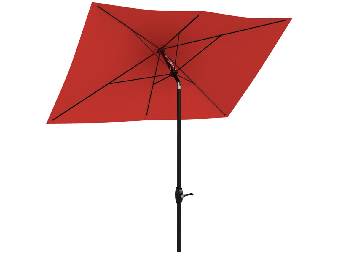Guarda-sol Retangular Basculante De 2x3 M Com Manivela, Tecido De Poliéster Impermeável De Alta Densidade (180 G/m²), Vermelho