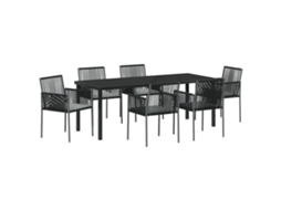 Conjunto 7 Conjunto De Jantar Para Jardim Vidaxl Preto Vime Pe (200 X 80 X 73 Cm)