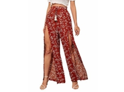 2026-pantalones Largos De Pierna Ancha Con Estampado Floral Ditsy, Split Y Lazada Frontal M Bourgogne