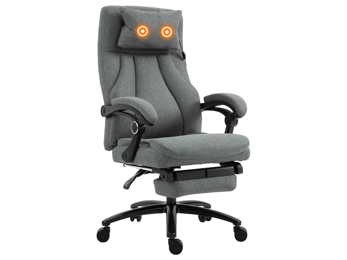 Cadeira De Escritório Com Função De Massagem, Giro De 360°, Cadeira De Escritório Com Apoio De Cabeça, Porta Usb, Aparência De Linho, Cinza