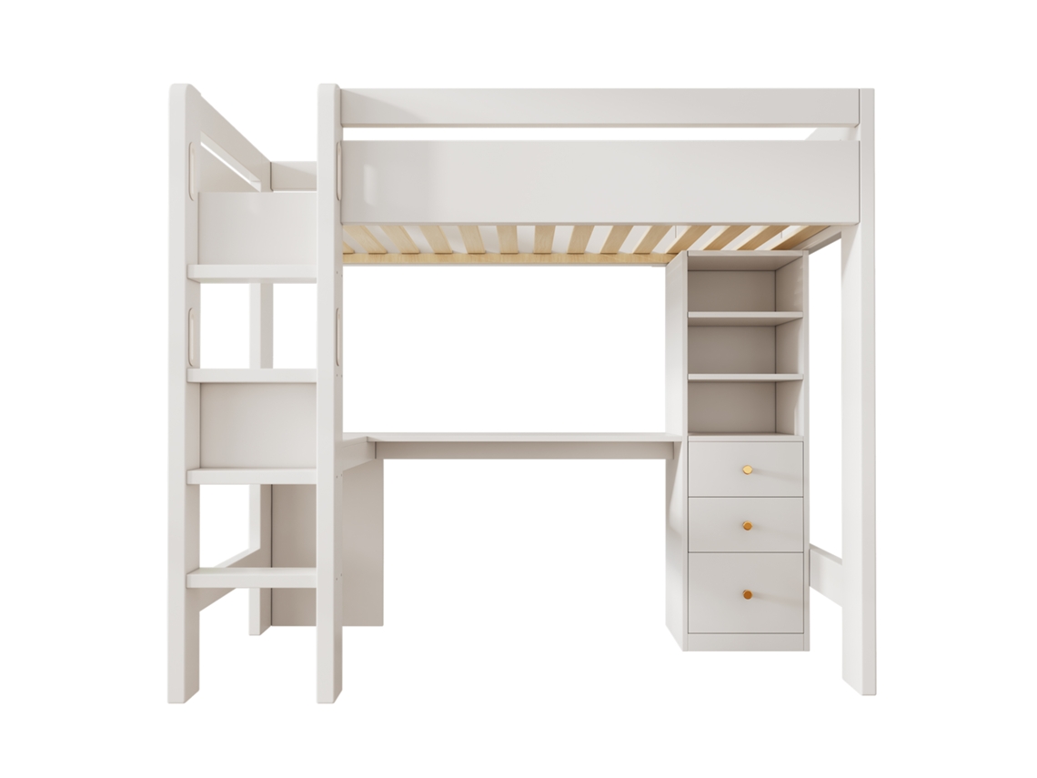 Beliche Infantil L com Escrivaninha, prateleiras, gavetas e Carregador Usb Tipo C, cama Solteiro 90x200 Cm Branca, sem Colchão PAPRIKA