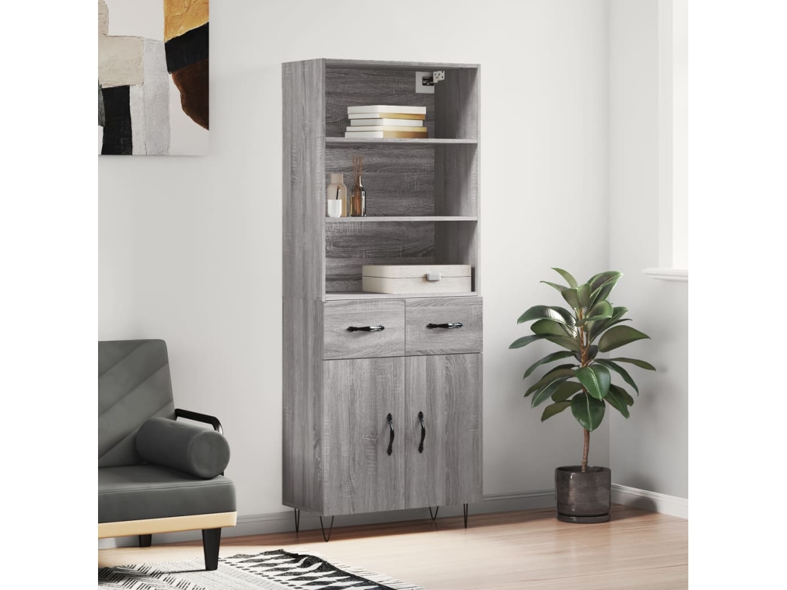 Vidaxl Armário Alto 69,5x34x180 Cm Derivados De Madeira Sonoma Cinza