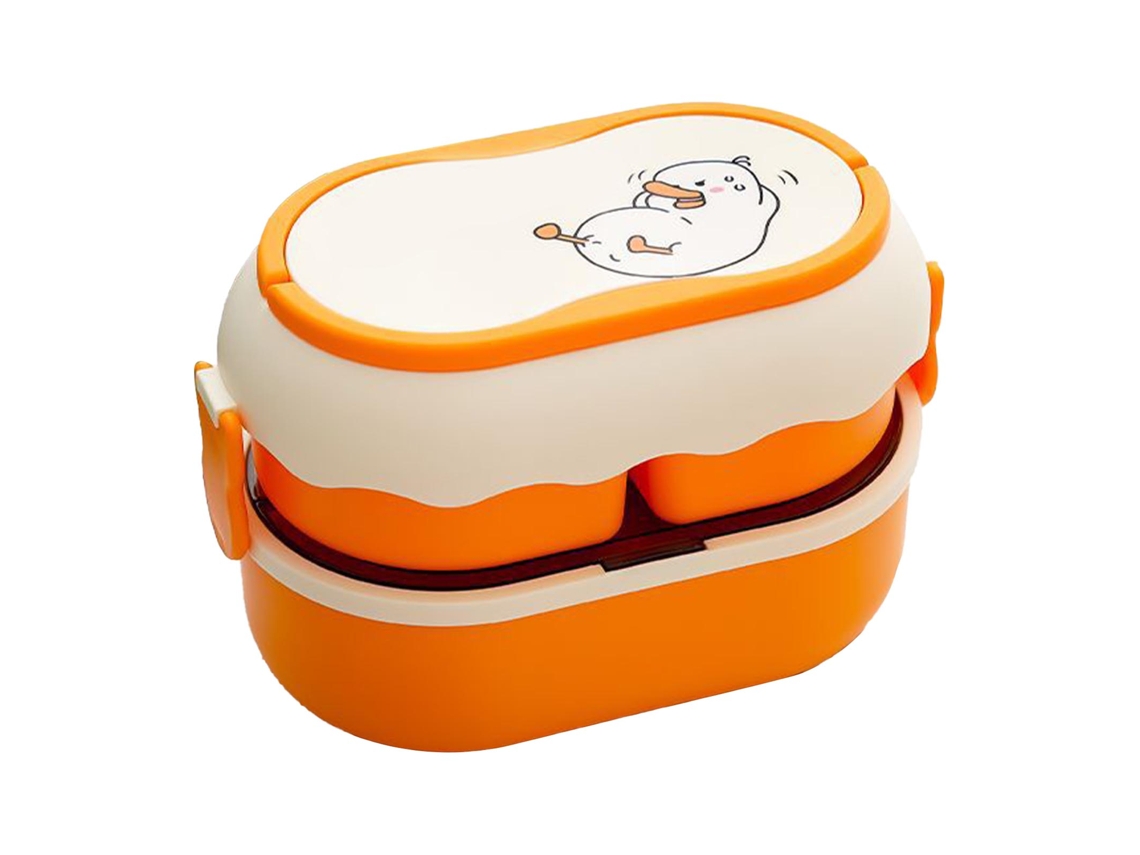 Caixa de Almoço Bento, 2 Camadas, 3 Compartimentos, Laranja | S/MARCA