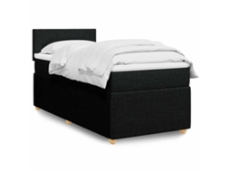 Cama Com Molas/colchão 90x190 Cm Tecido Preto