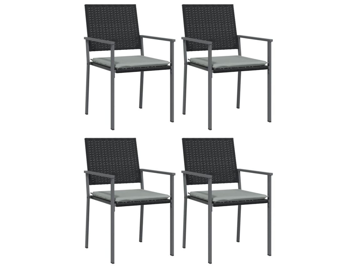 Conjunto de Cadeiras Jardim C/ Almofadões 4 Pcs Vime Pe Preto 54x62,5x89 cm MAISON EXCLUSIVE