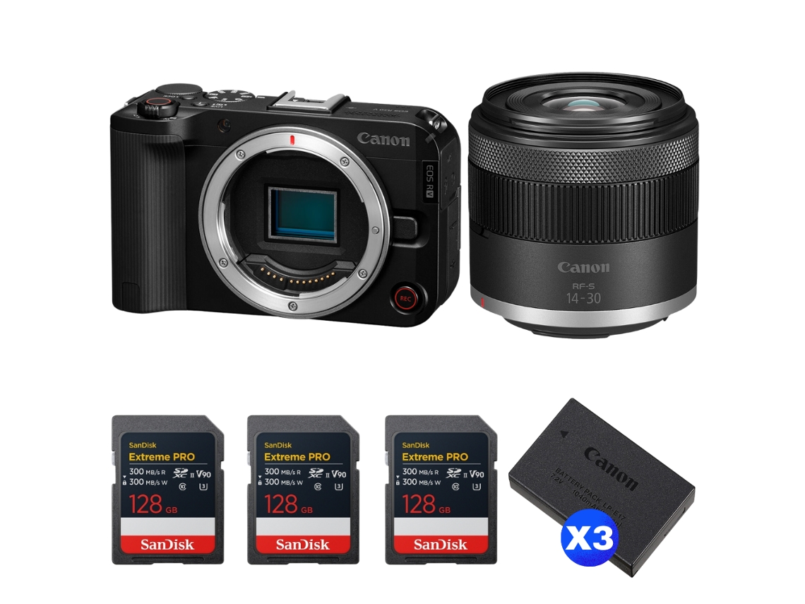 Eos R50 V + Rf S 14 30mm F/4.5 6.3 Is Stm Pz + 3 Sandisk 128gb Extreme Pro Uhs ii Sdxc + 3 Canon Lp e17 + Ebook Pricedirect CANON
