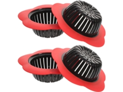 Conjunto De 4 Filtros Ralo Pia Cozinha Em Tpr Vermelho, Com Borda