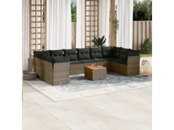 11 Pcs Conjunto Sofás De Jardim C/ Almofadões Vime Pe Cinza Dkd Home Decor