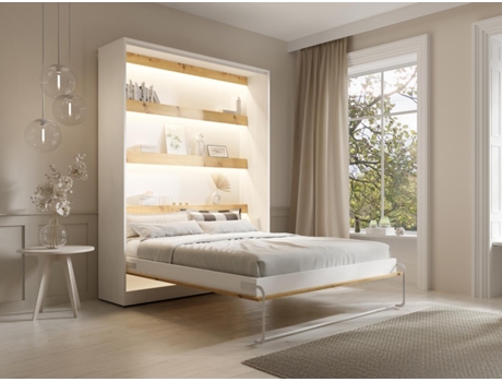 Cama embutida RAPILI VENTE-UNIQUE Natural claro, Branco 160x200 cm - Sem colchão - Com sommier
