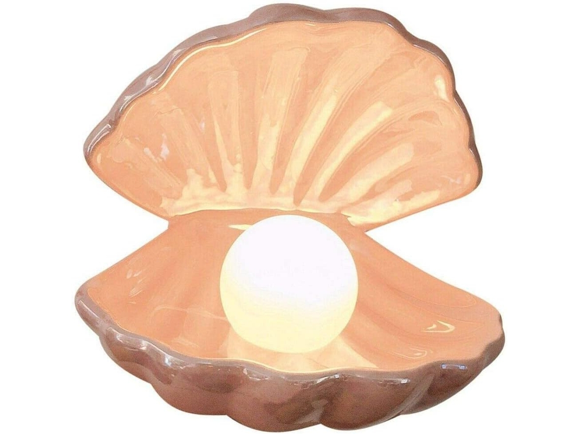 Luminária em Cerâmica com Pérolas e Conchas Decoração de Mesa Rosa NEVEANCE