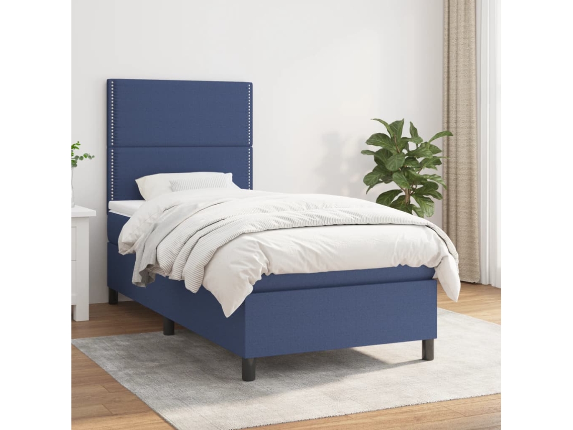 Vidaxl Cama Com Molas/colchão 100x200 Cm Tecido Azul