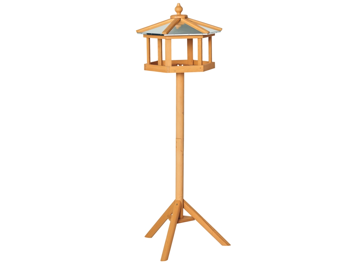 Casinha De Pássaros Com Suporte, Comedouro Resistente Com Telhado De Zinco De Madeira Para Silvestres, 40 X 40 X 113 Cm, Amarelo