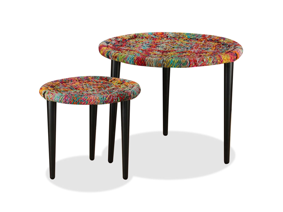 Vidaxl Conjunto Mesas De Centro 2 Pcs Detalhes Chindi Multicor