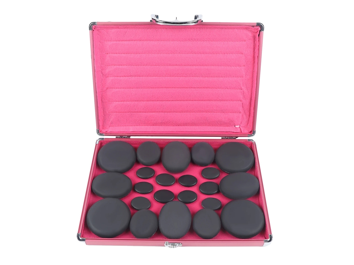 Kit de Massagem com Pedras Quentes, 20 Pedras de Basalto, Caixa de Aquecimento Inclusa, Preto OEM