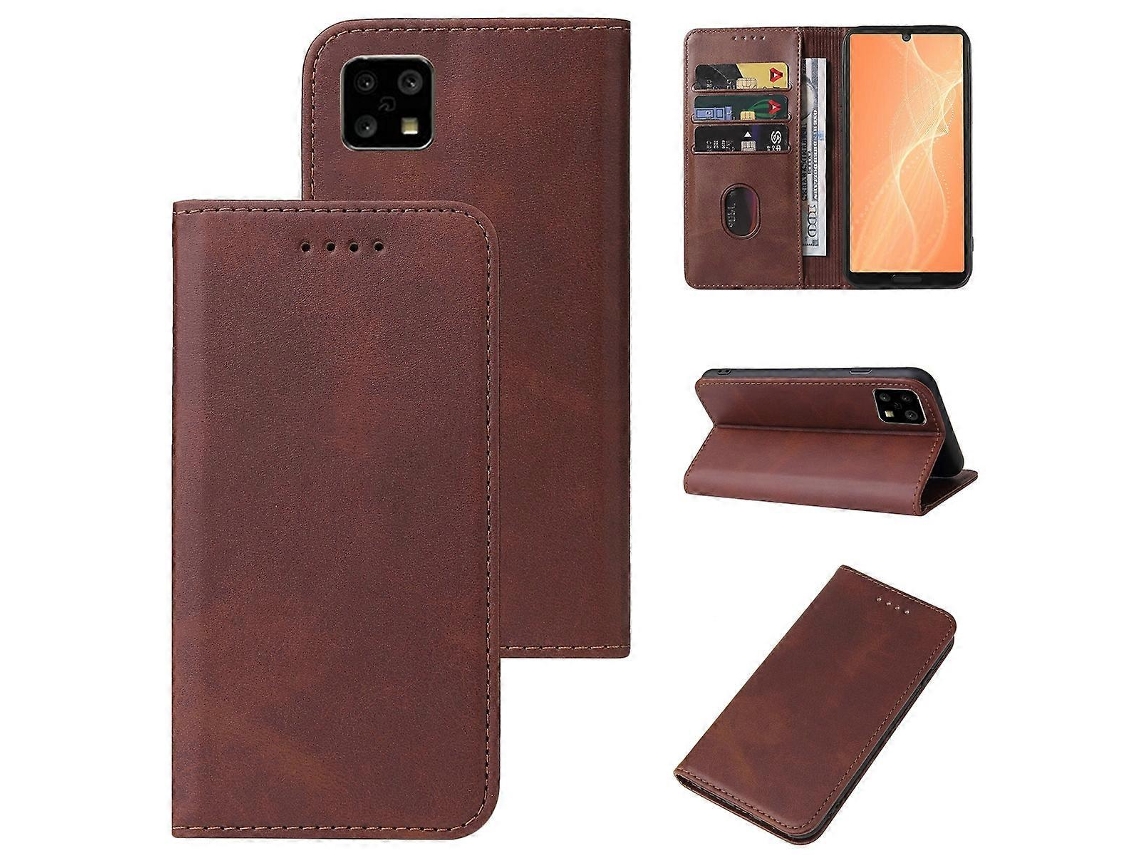 Capa De Couro Com Fecho Magnético Para Sharp Aquos Sense 4 Lite