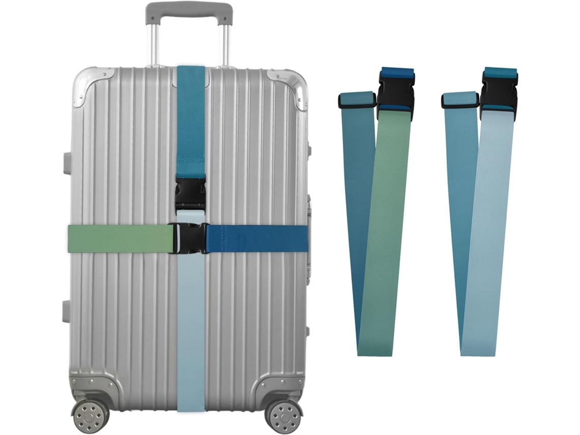 Conjunto De 2 Cintas Para Bagagem, Degradê Verde Escuro E Azul, Portáteis, Ajustáveis, Para Bagagem, Itens Essenciais De