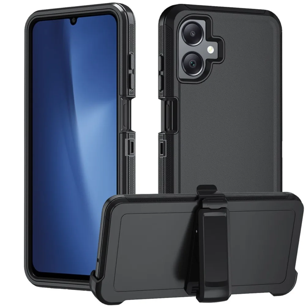 (preto, Galaxy A04e) Capa Para Celular Samsung Em Material Híbrido Resistente A Impactos Com Tripla Camada E Clipe De Fixação.